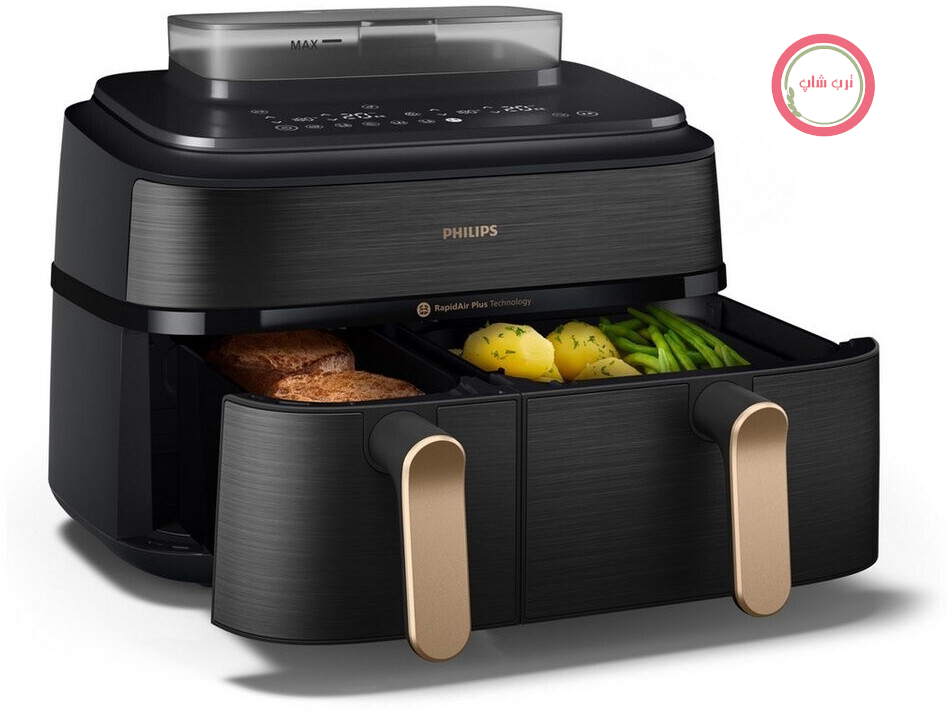 سرخ‌ کن هوای گرم فیلیپس هلند Philips NA552/00 دو قلو با عملکرد بخارپز 9 لیتر (3 لیتر + 6 لیتر)